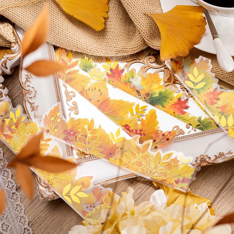 Mr. Paper 6 Style 15pcs/bag Autumn Leaves PET Sticker Creative Flowers  Plants Hand Account Decorative Stationery Sticker