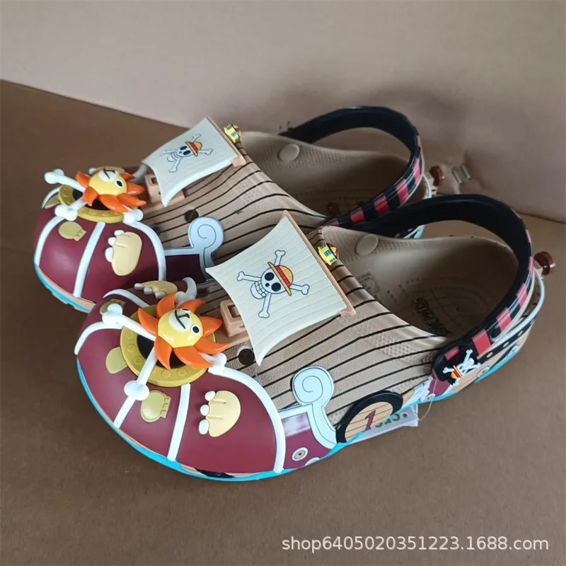 Anime One Piece Pirate Ship Styling Clogs Full Print Boat Pattern, Anti-Slip Comfort Walking Garden Shoes Casual Slip-On Sandals