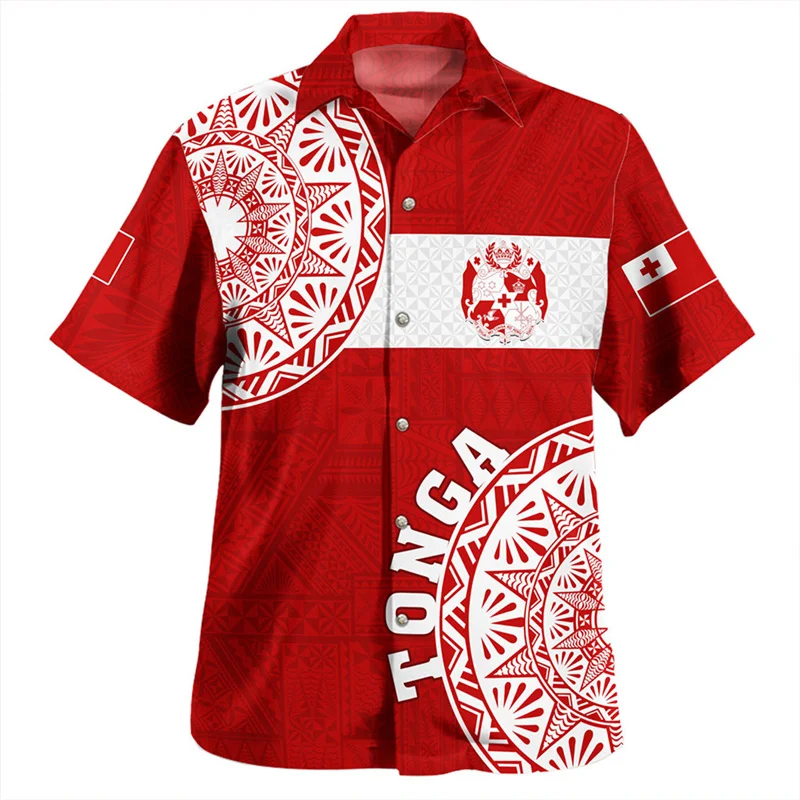 3D Printing The Kingdom Of Tonga National Flag Shirts Men Tonga Emblem Coat Of Arm Graphic Short Shirts Harajuku Shirts Clothing