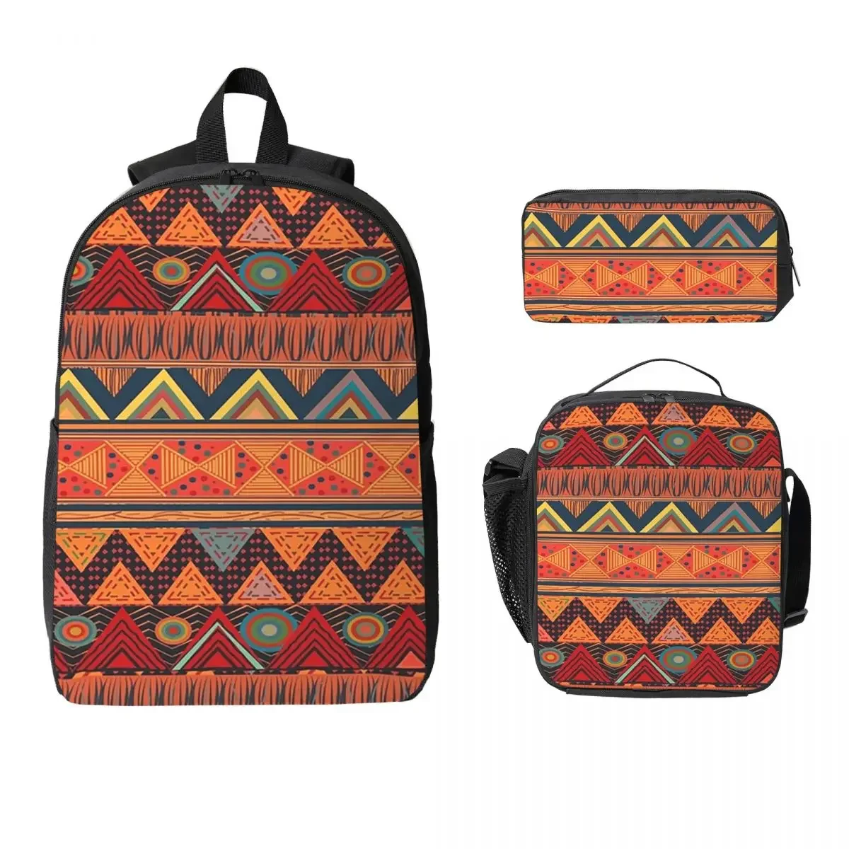 Tribal Ethnic (earth Colors) Backpack Student BookBag School Bag Computer Shoulder Bags 3ps Insulated Lunch Bag Pencil Case