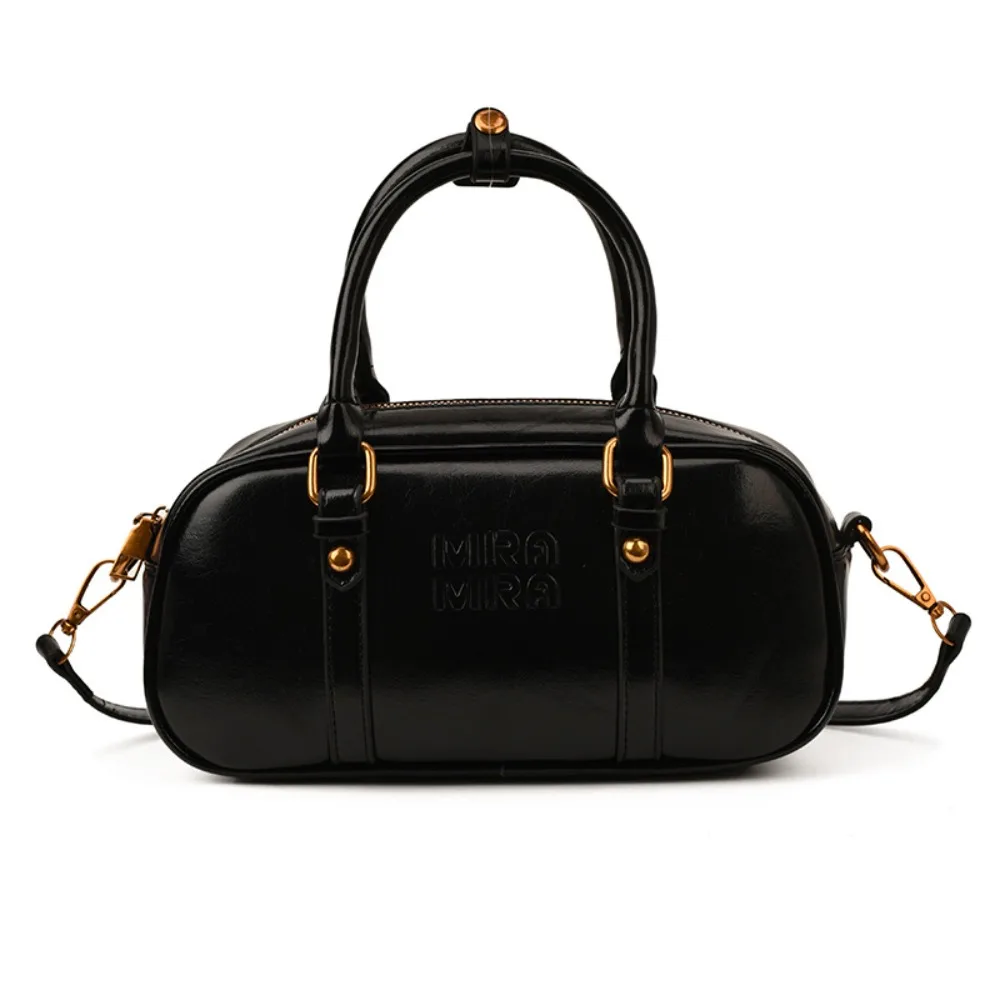 

Ins PU Leather Bowling Bag Handbag Solid Color PU Boston Bag Korean Style Large Capacity Square Shoulder Bag Travel