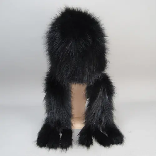 Luxury Knit Genuine Fur Caps Muffler Winter Thick Women 100% Natural Fox Fur Hat Scarves Lady Warm Fluffy Real Fox Fur Hat Scarf - Image 6