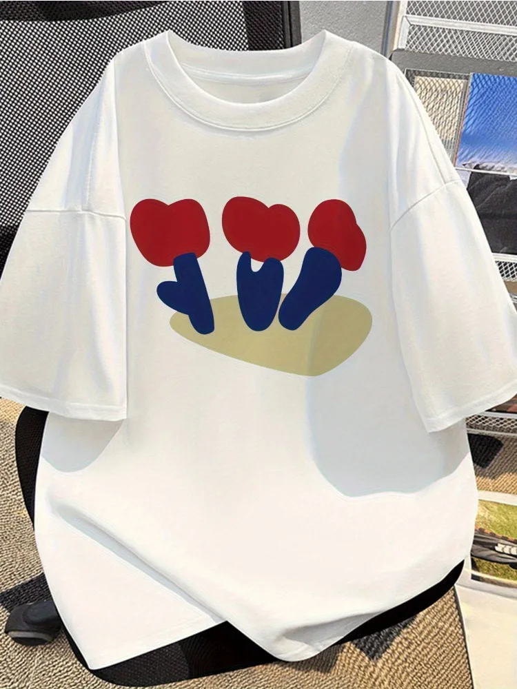 

Женская милая футболка с принтом грибов, мягкая и дышащая хлопковая футболка с круглым вырезом, повседневная повседневная футболка в уличном стиле с коротким рукавом