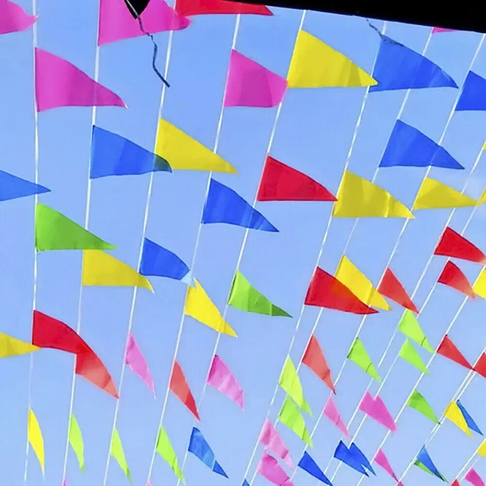 Bunting Triangle Flags 100 Flags 50 Meters Banner Pennant Large 14*21CM Outdoor Decor Plastic Material Brand New