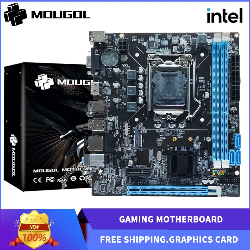 MOUGOL 마더보드 LGA 1155 키트, 인텔 코어 CPU 2 세대 및 3 세대와 호환, M.2 NVME SDD 지원, H61 