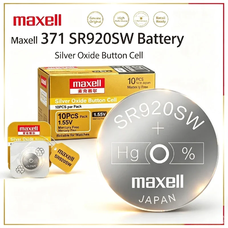 Maxell SR920SW 1.55V Silver Oxide Button Cell 371 AG6 LR920 LR69 Replacement Coin Battery for Watch and Small Electronics view 2