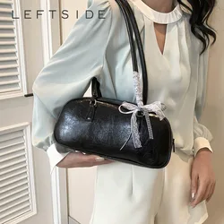 LEFTSIDE Ribbon Design Small PU Leather Shoulder Bags for Women 2024 Y2K Designer Fashion Handbags and Purses Trend Underarm Bag