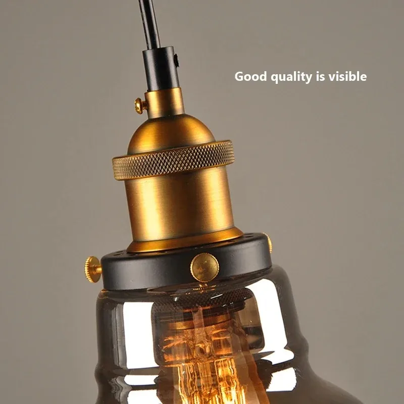 Vintage LED Pendant Lights Glass Hanging Lamp Loft Luminaire Dinning room Kitchen Interior Decor Bedroom Smoke Grey Amber Clear