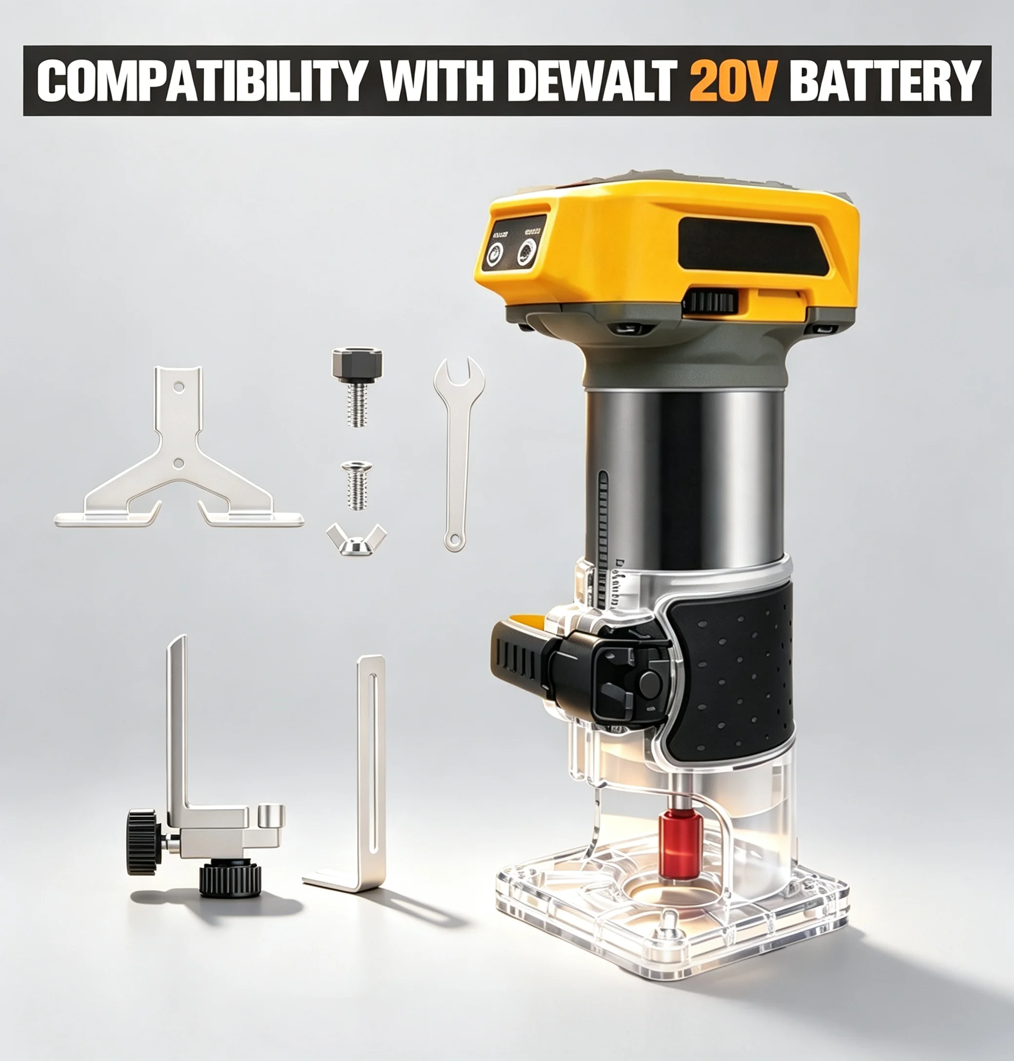 Cordless Wood Router, 800W 30000RPM Brushless Electric Woodworking Router, Compatible with DEWALT 20V Battery, Battery Not Included