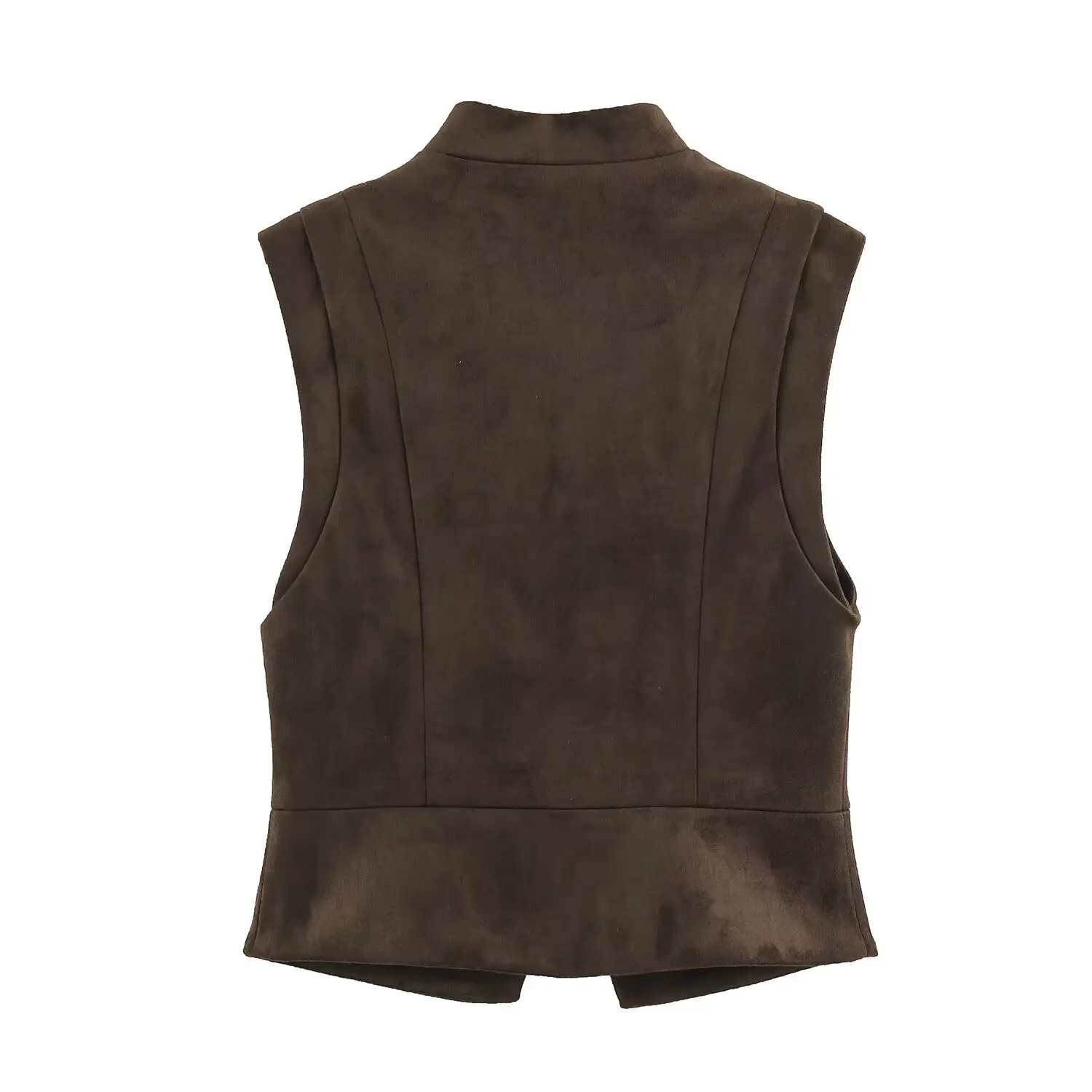 BSAY 2026 Autumn Women's Fashion Suede Texture Short Vest Stand Up Collar Sleeveless Knot Button Retro Casual Waistcoat Jacket
