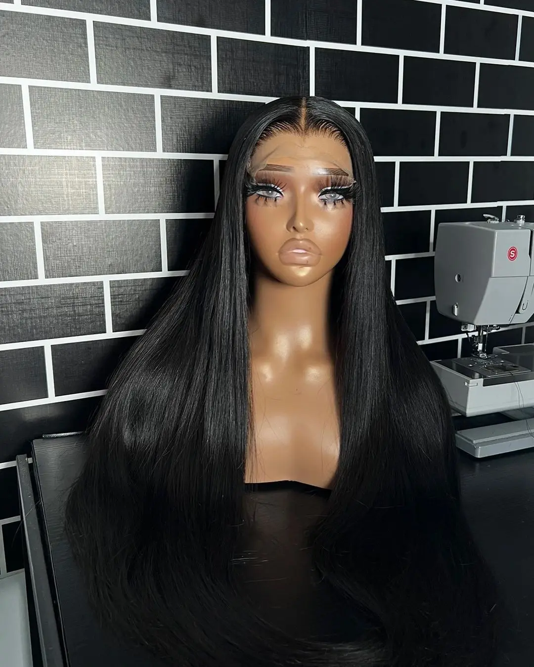 Black 13x4 Synthetic Lace Front Wigs For WomenLong Straight Glueless Wig Pre Plucked Hairline With Baby Hair Cosplay Daily Use