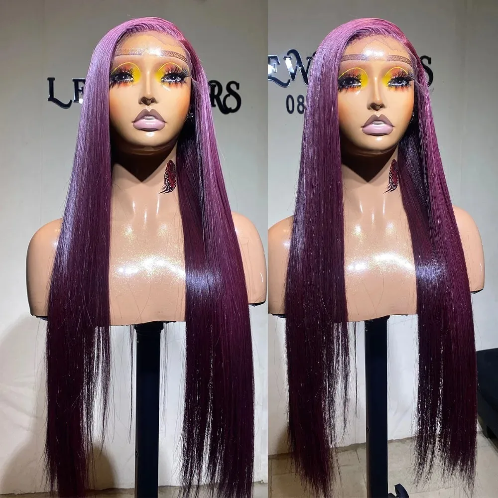 

Dark Purple Wig Bone Straight Lace Front Wig 13X4 Pre Plucked HD Lace Wigs Glueless Synthetic High Quality Lace Frontal Wigs