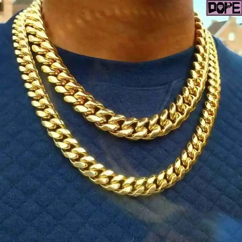 

Hip Hop 16mm Cuban Chain Miami Men Necklace 925 Silver Gold Plated Cuban Link Chain