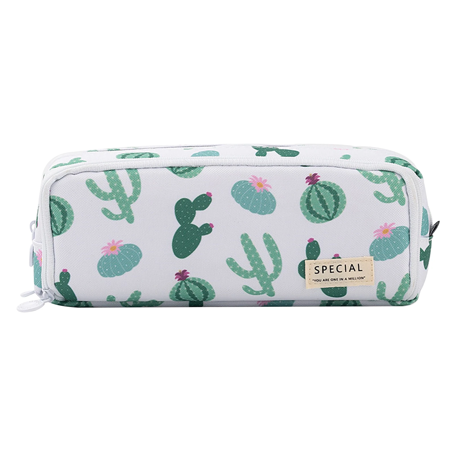 

Double Opening Student Pencil Case Polyester Cactus Printed Make Up Bag Office Desk For Teenagers Girls 3 Compartments