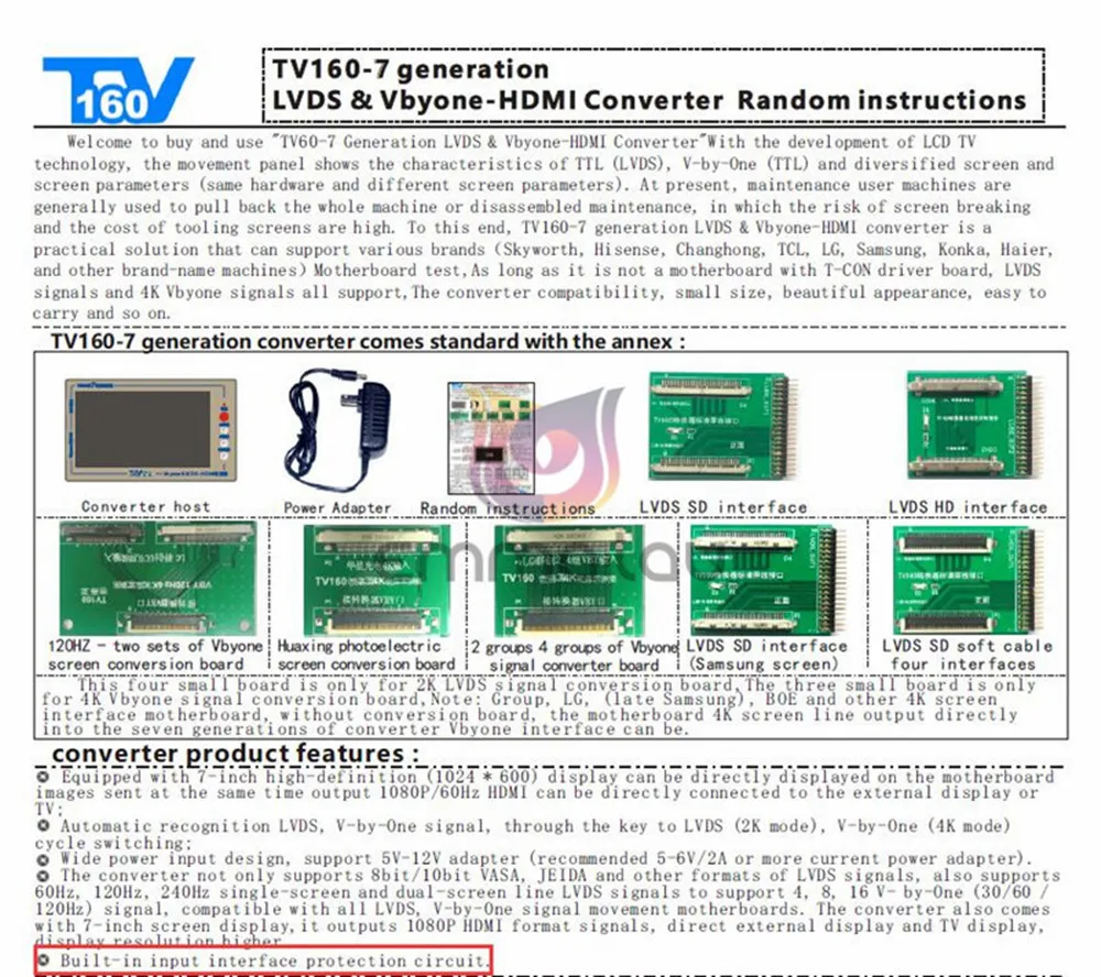 TV160 7th Generation Mainboard Tester Tool Set Vbyone LVDS to HDMI Converter Motherboard Testers Official Authentic