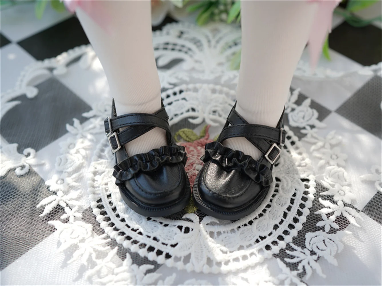 BJD SD  Doll Shoes 1/4 &1/6 Round head black crossed buckle small leather shoes bjd doll accessories