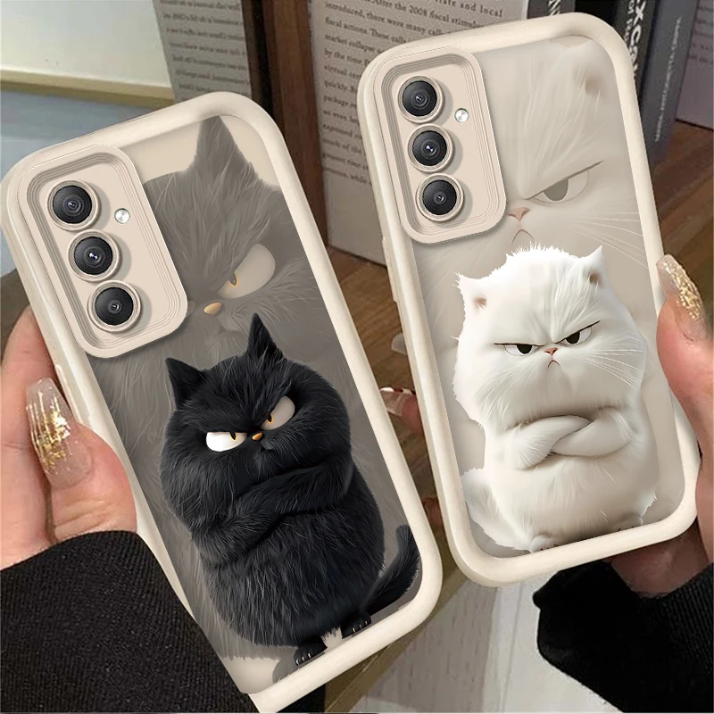 Lovely Funny Black White Cat TPU Case for Samsung Galaxy A35 A55 A15 A25 A16 A06 A05 A05S A24 A13 A23 A12 A22 A32 A52 A71 A51 4G