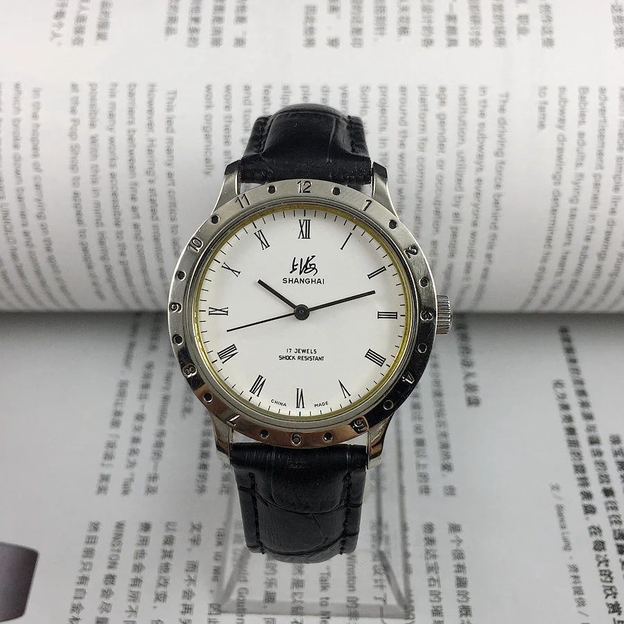 Shanghai brand 17 drill 8120 white steel Roman surface manual mechanical watch, diameter 36mm