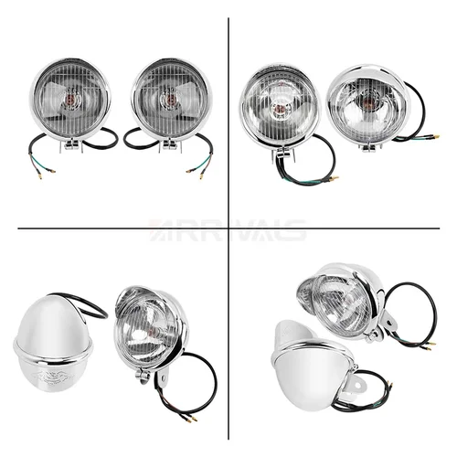 Imagen 2 del producto Luces antiniebla universales cromadas para motocicleta, faro delantero DC12V para Harley Bobber Chopper Cruisers Touring personalizado, 2 uds.