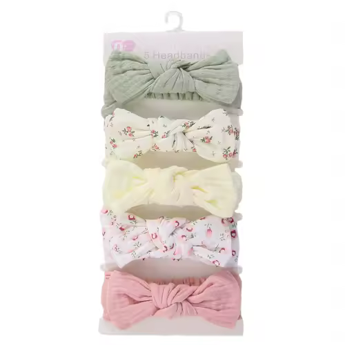5Pcs/Set Solid Muslin Cotton Linen Baby Headband Elastic Rabbit Ear Hair Band Infant Girl Turban Headwraps Stretch Accessories - Image 11