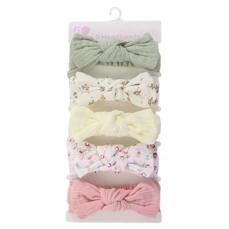 5Pcs/Set Solid Muslin Cotton Linen Baby Headband Elastic Rabbit Ear Hair Band Infant Girl Turban Headwraps Stretch Accessories - Image 11