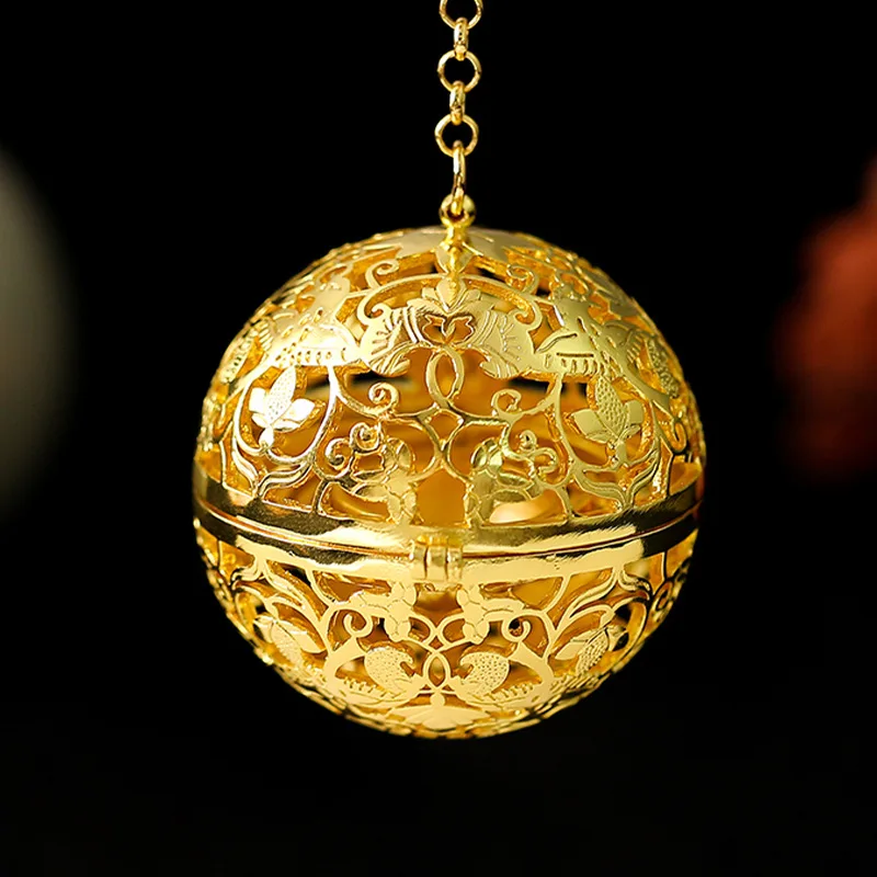 Vintage Brass Copper hollow out Pomander Perfume Ball Potpourri Ornament Hinged incense Container burner for Car,Home