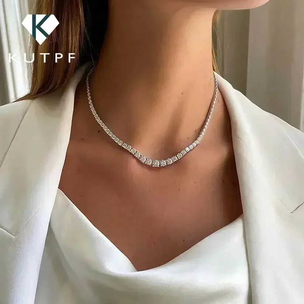 Naszyjniki Riviera Pełny naszyjnik tenisowy Moissanite dla kobiet 925 Sterling Silver Rozmiar Gradientowy diamentowy Choker z certyfikatem