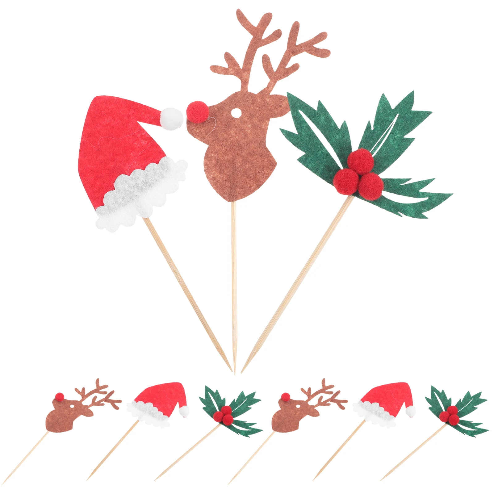 

9pcs Cake Decoration Flags Christmas Toppers Red Nose Reindeer Santa Hat Ornament Supplies Party Cupcake Muffin Picks Dessert