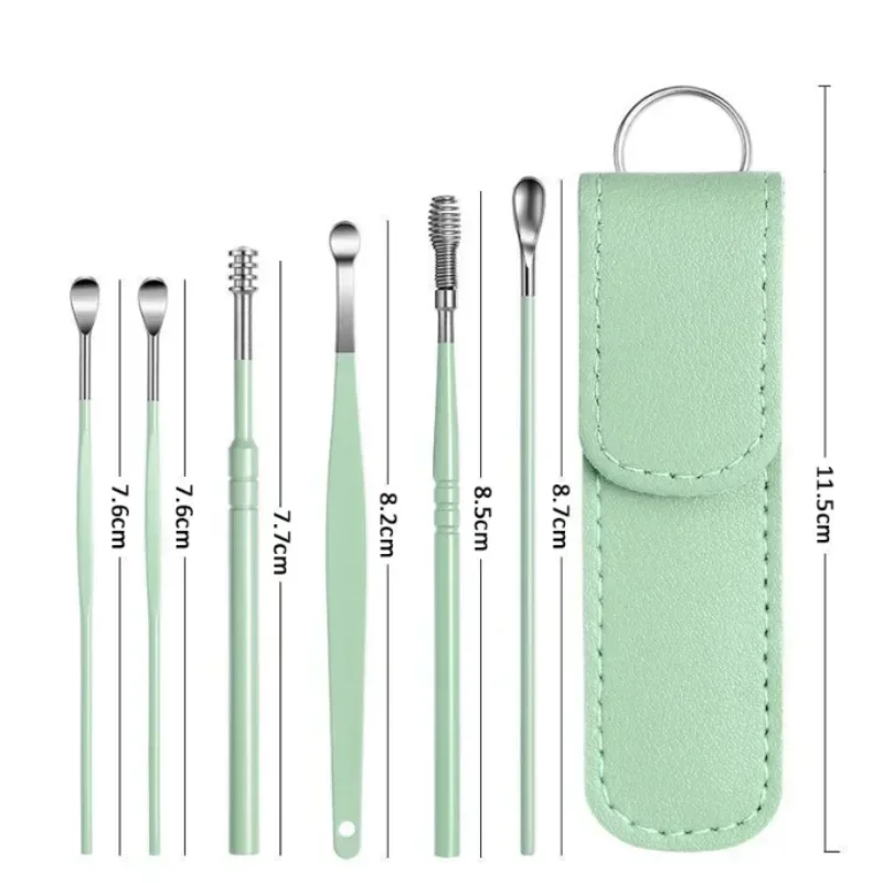 New 6Pcs/set Stainless Steel Ear Spong Pickers Earpick Wax Remover piercing kit earwax Curette Spoon Care Ear Clean Tool