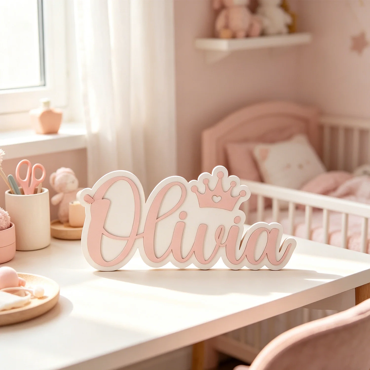 1pc Custom Crown Accent  Cursive Wooden Name Sign Personalized Wall Home Decor Plaque image 6