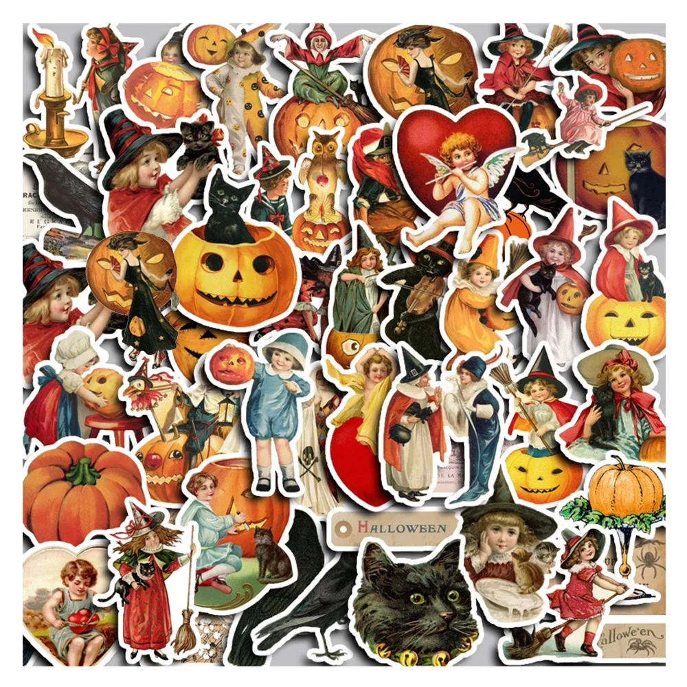 10/30/50PCS Retro Horror Halloween Pumpkin Cartoon Sticker DIY Graffiti Phone Laptop Skateboard Cool Decals Fun for Kids Toys