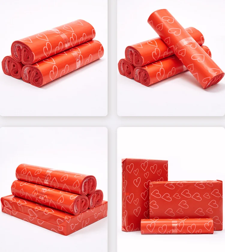 50/100PCS Deep Red Heart Poly Mailing Express Bag DIY Adhesive Envelope Mailer Plastic Gift Box Clothing Dress Packaging Pouches