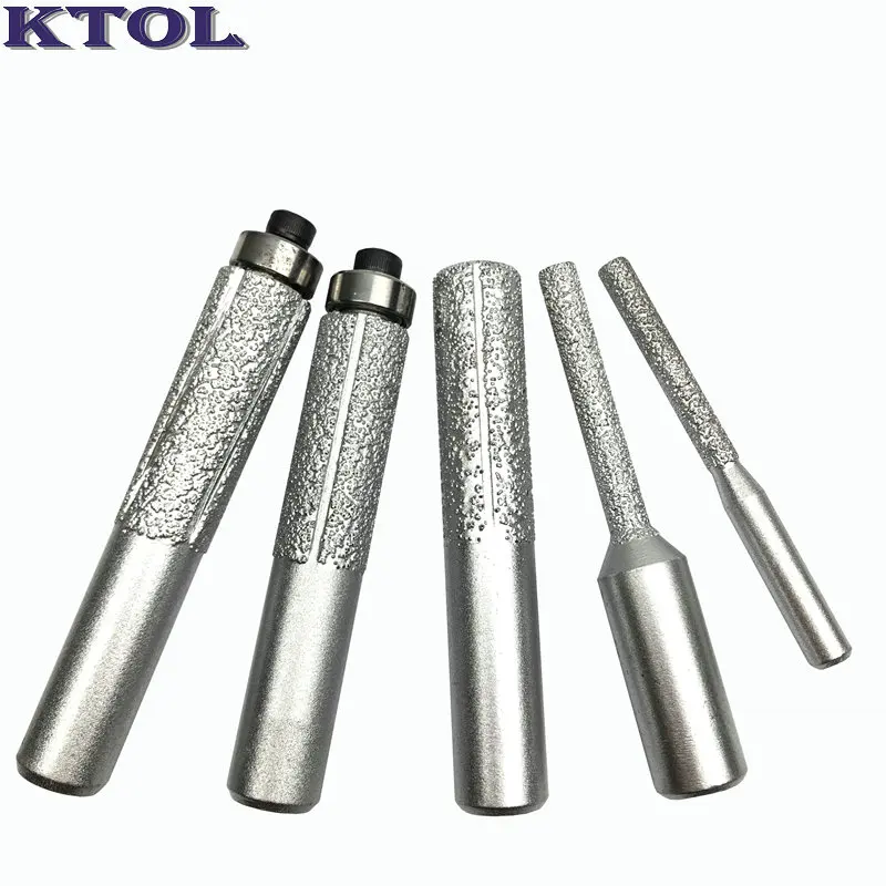 6.35/12.7mm Brazed Diamond Router Bit Flush Trimming Milling Cutter for Stone Quartz 5pcs CNC Deburring Tools Straight Endmill