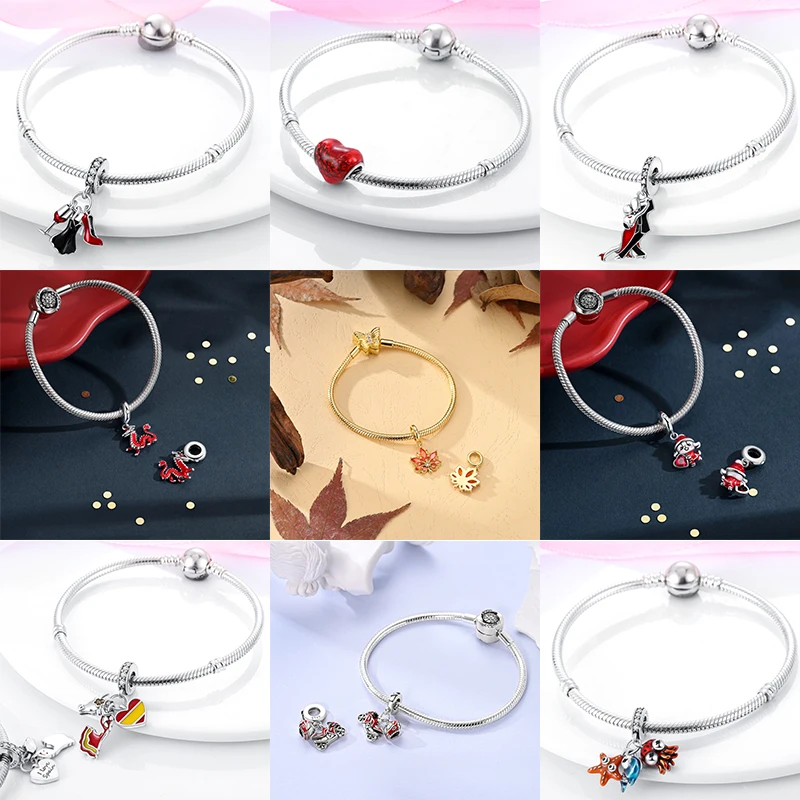 Charms aus 925 Sterling Silber, Rote Farbserie, Roter Elefant, Tier- und Fruchtperlen, Original, Passend für Damen, Jubiläums-Schmuckanhänger – Detail 19
