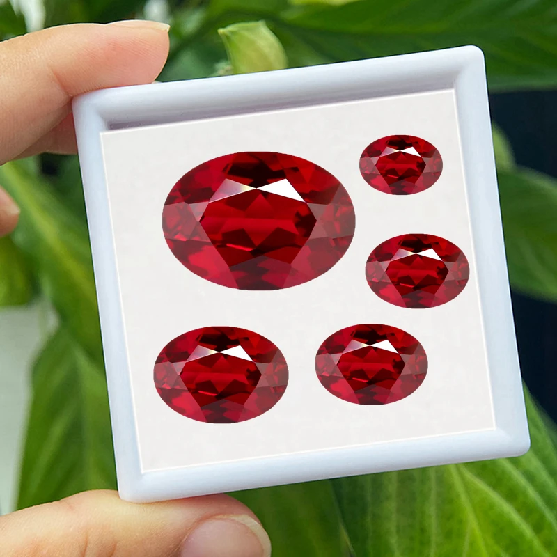 Boxed Ruby Glow Under UV Light Oval Faceted Cut Test Mohs Hardness Gems for Jewelry Making/Collection/Gift Precious Stone