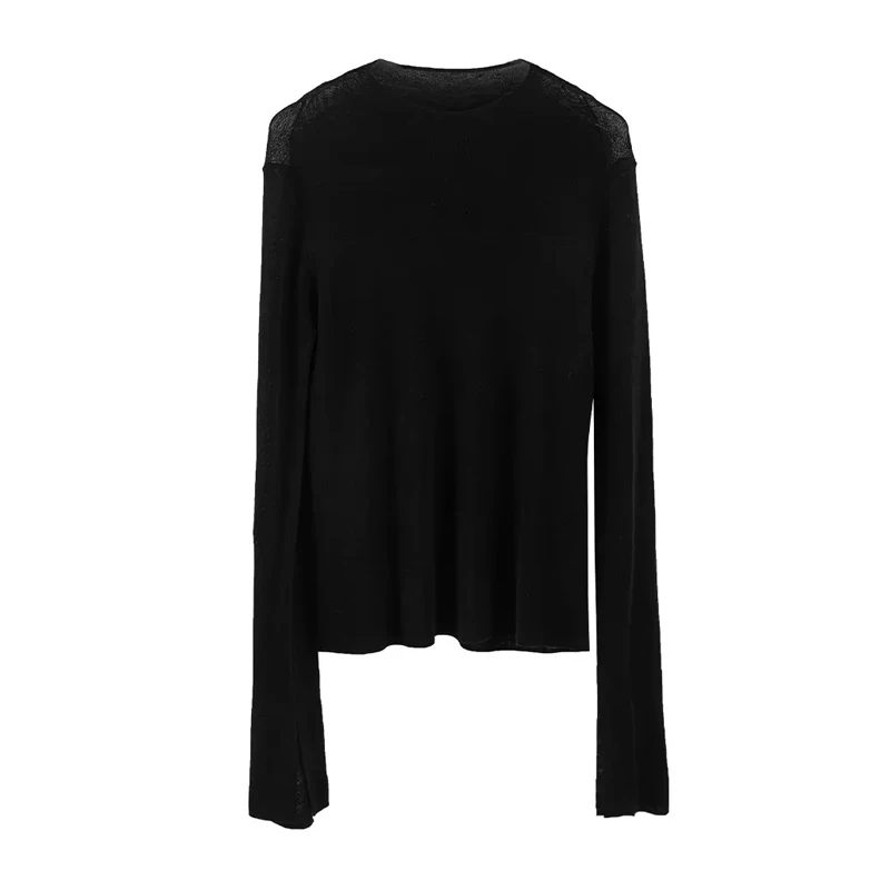 BirdTree, 100%Pure Wool Elegant T-Shirt, Women Mock Neck Solid, Fashion Versatile OL Sweaters, 2024 Autumn Winter Top T48845QC