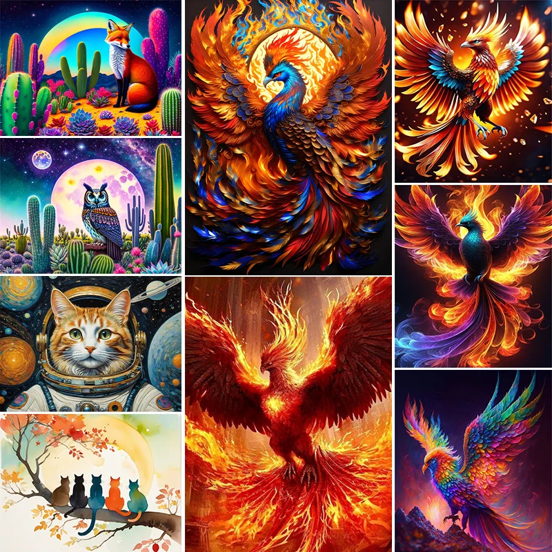 Coloring By Numbers Fire Phoenix Canvas Paintings On The Wall Home Decoration Diy Acrylic Paint Cartoon Picture With Number