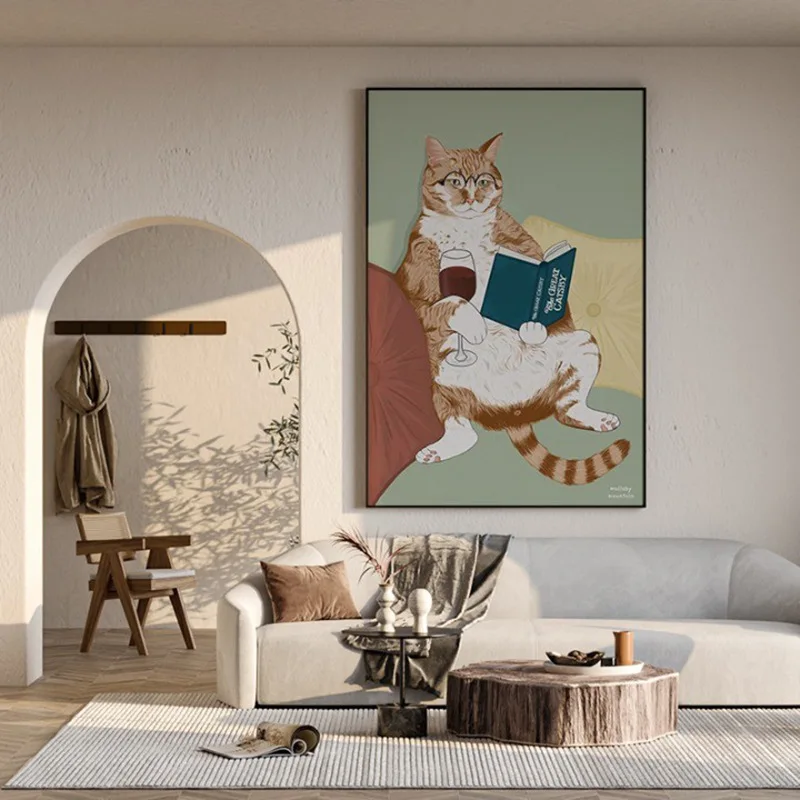 Lazy warm animals kitten cute art niche modern living room sofa background wall decoration murals hang paintings