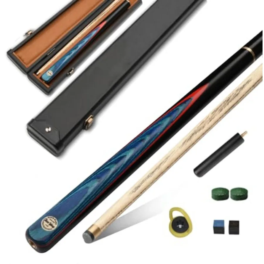 

Handmade 3/4 Joint Snooker Cue, 57" 19oz Wooden Pool Cue Stick with 10mm Tip, Extension Rod, Hard Case and Accessories, Complet