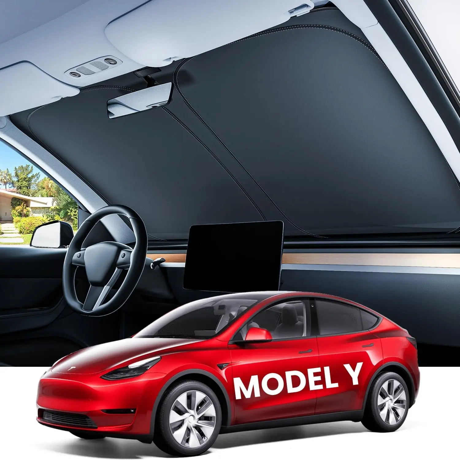 

For Tesla Model Y Juniper 2026 Model 3 Highland Windshield Sunshade Sun Blockage Foldable Heat Insulation Sunshade Storage Bag