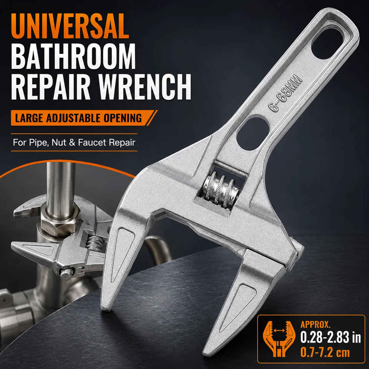 6-68mm Large Jaw Adjustable Wrench Aluminum Alloy Pipe Wrench for Faucet Sink Drain Nut Water Pipe Repair Tool