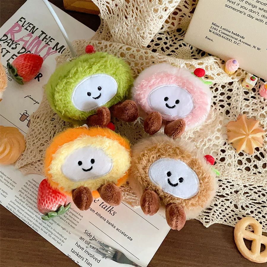 

Cute Creative Swiss Roll Plush Keyring Cartoon Simulation Dessert Cake Plush Doll Girls Bag Decor Pendant Holiday Small Gifts