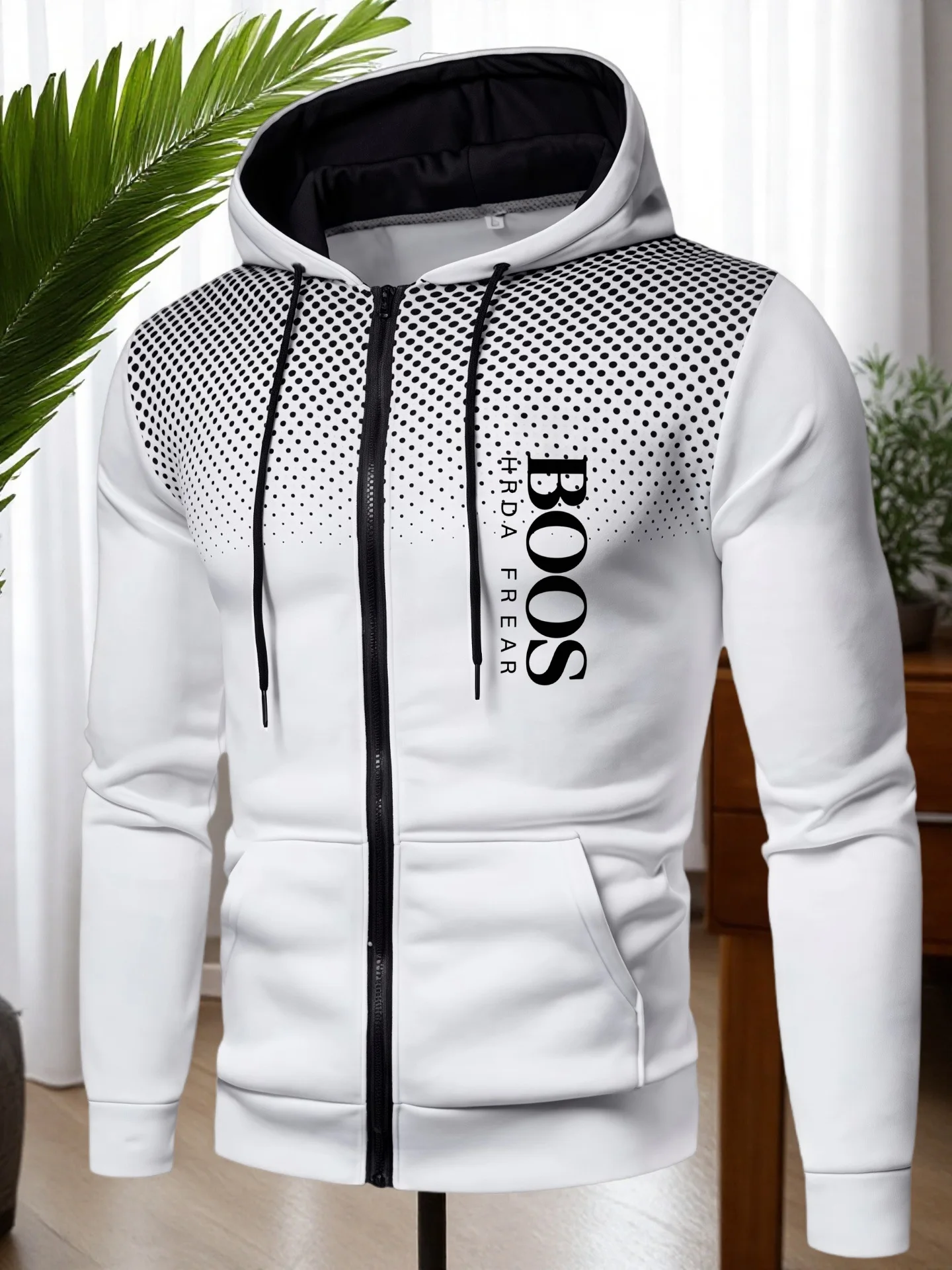Spring and Autumn Men's Casual Sports Hoodie, Fashionable Arm Pocket Drawstring Hoodie Men's Loose Long-sleeved Shirt Pullover