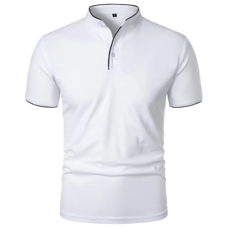 New Men's Short Sleeve Collar Polo Shirts Summer Solid Color Casual Polo Shirt Trendy Breathable Loose Basic Splice Oversize Top