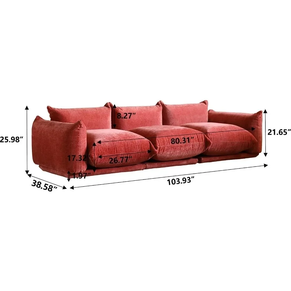 Divano moderno e confortevole a 3 posti della metà del secolo, divano componibile in ciniglia Divani modulari a 3 posti con cuscino spesso, divani in peluche