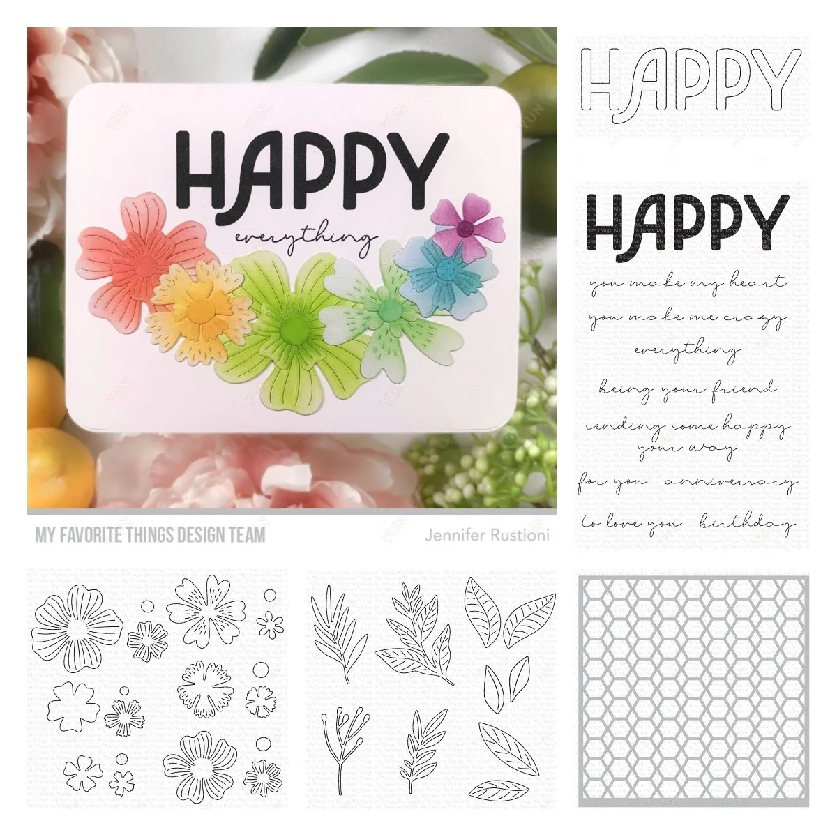 

Happy Occasions Blooms Greenery Metal Cutting Dies Stamps Stencil Cut DIY Scrapbooking Album Card Template