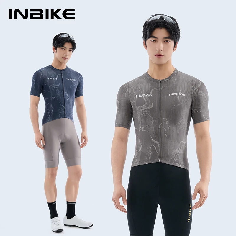 

INBIKE New Men's Cycling Short Sleeve Breathable Lightweight Cycling Jersey Road Biking T-Shirts Clothes Full Zipper with Pocket