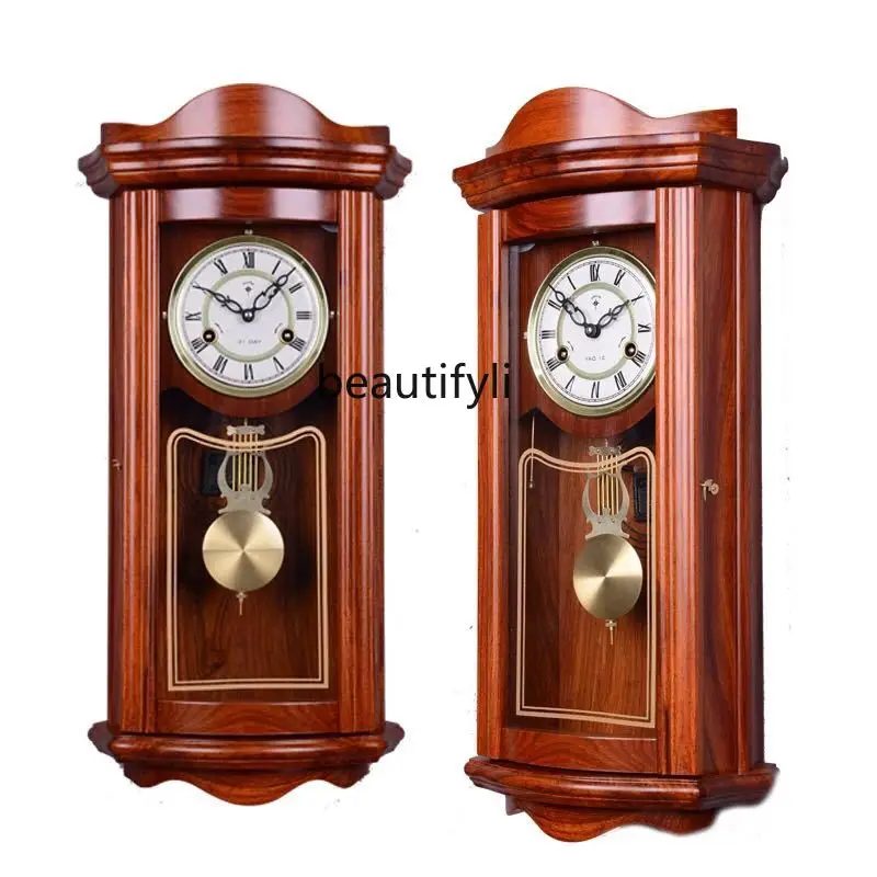 

Polaris movement solid wood mechanical clock/wall clock, living room, creative simplicity, household rectangular rosewood