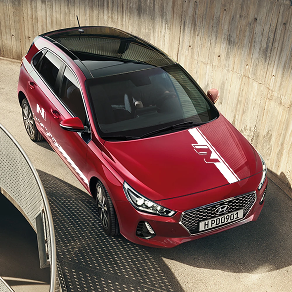 غطاء سيارة غطاء محرك السيارة الباب الفينيل الجانب شرائط N خط ملصقات مائي لشركة هيونداي كونا توكسون فيلوستر i20 i30 اكسسوارات السيارات التصميم