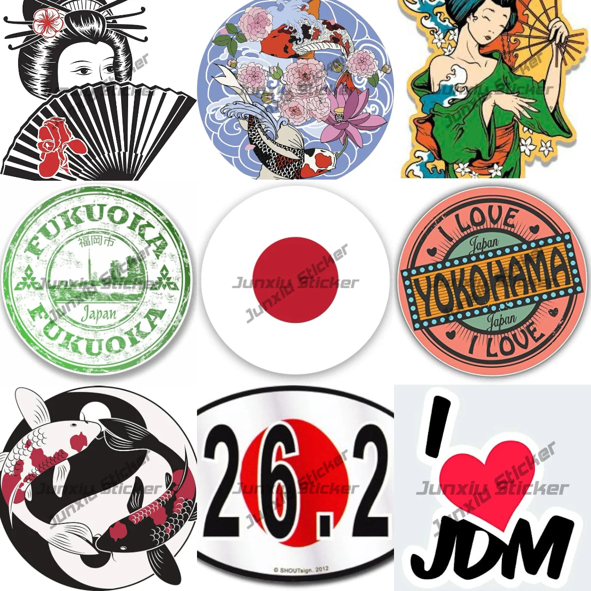 

Japan Yokohama Kyoto Osaka Fukuoka Sticker Japanese Geisha Oval Marathon 26.2 Flag Waterproof Decal Exterior Accessories Decor